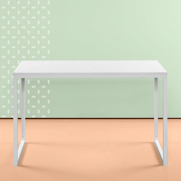 Modern Home Office Desk with White Metal Frame and Wood Top-3