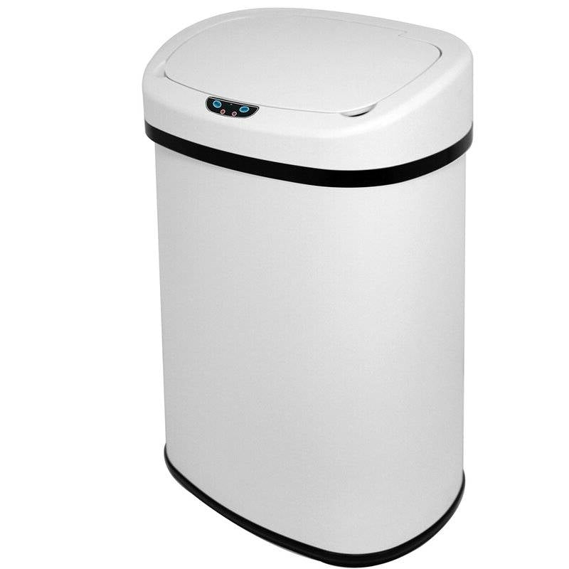 13 gL Stainless Steel Motion Sensor Trash Can White-0