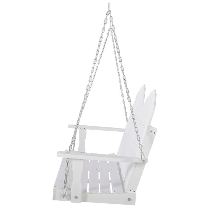 White Solid Wood 2-Seater Hanging Patio Porch Swing-3