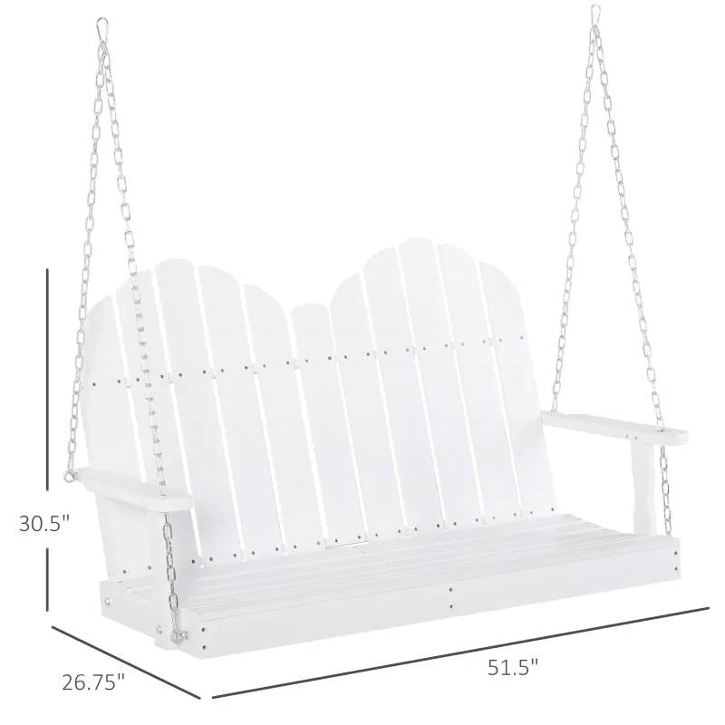 White Solid Wood 2-Seater Hanging Patio Porch Swing-4