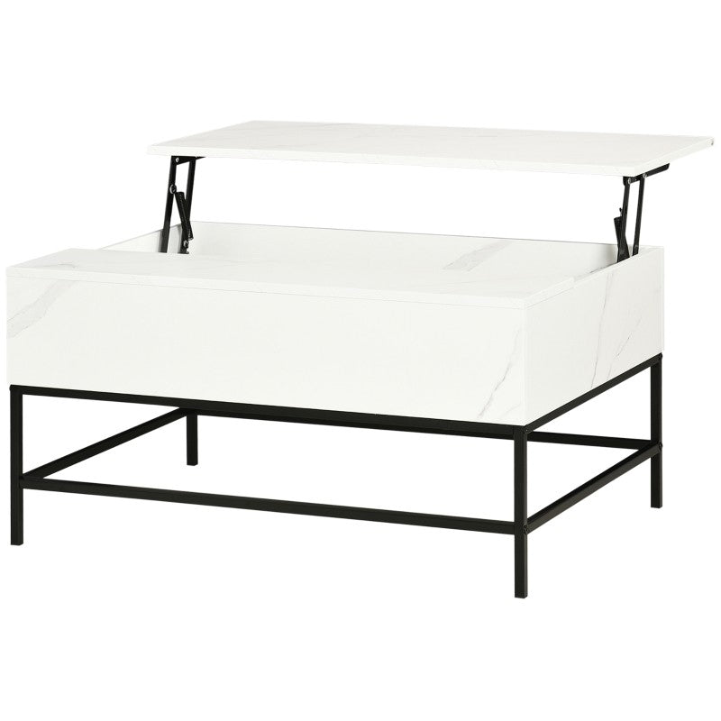 Modern White Lift Top Coffee Table w/ Hidden Storage Black Metal Legs-0