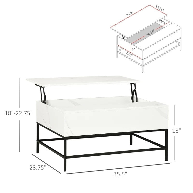 Modern White Lift Top Coffee Table w/ Hidden Storage Black Metal Legs-4