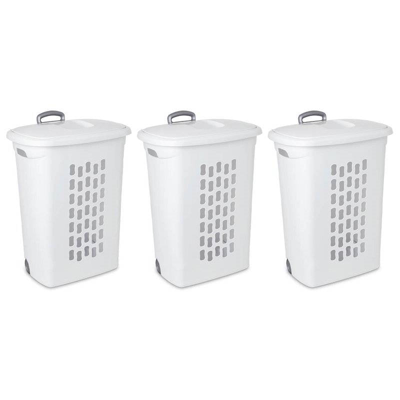 Set of 3 Laundry Hamper Dirty Clothes Baskets with Lids with Roller Wheels-0