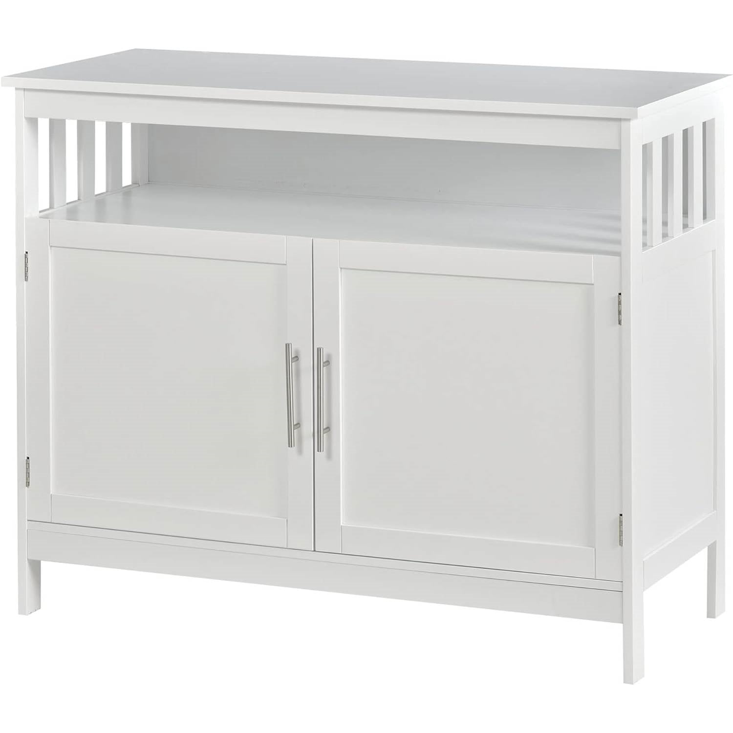 Modern Dining Storage Cabinet Buffet Sideboard Accent Table in White Wood Finish-1