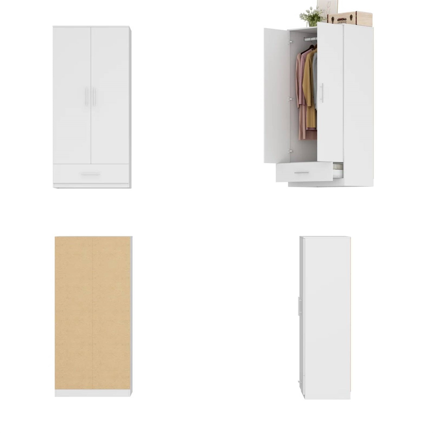 Modern Armoire Wardrobe Closet Cabinet with Storage Drawer in White Wood Finish-3