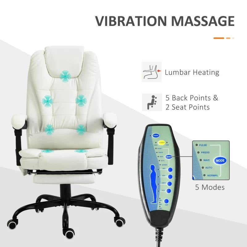 White 7 Mode Vibrating High Back Executive Massage Adjustable Office Chair-1