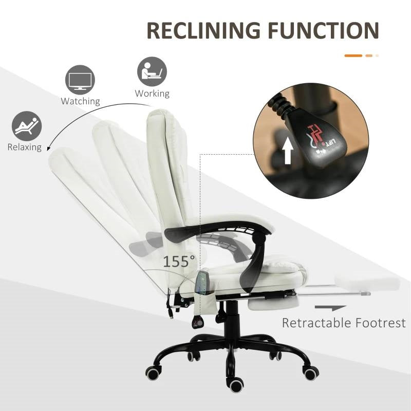 White 7 Mode Vibrating High Back Executive Massage Adjustable Office Chair-2