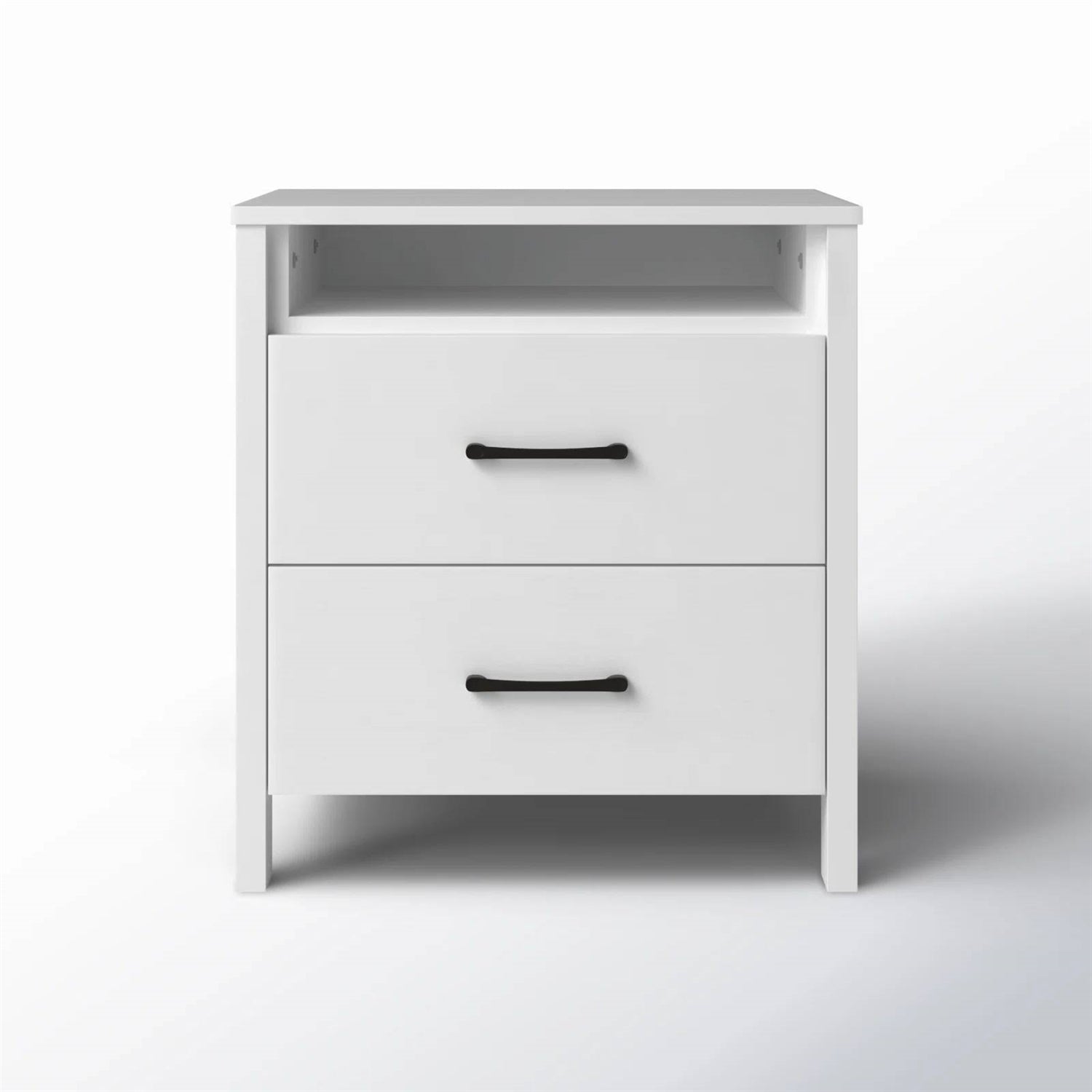 Modern 2-Drawer Bedside Table Nightstand in White Wood Finish-4