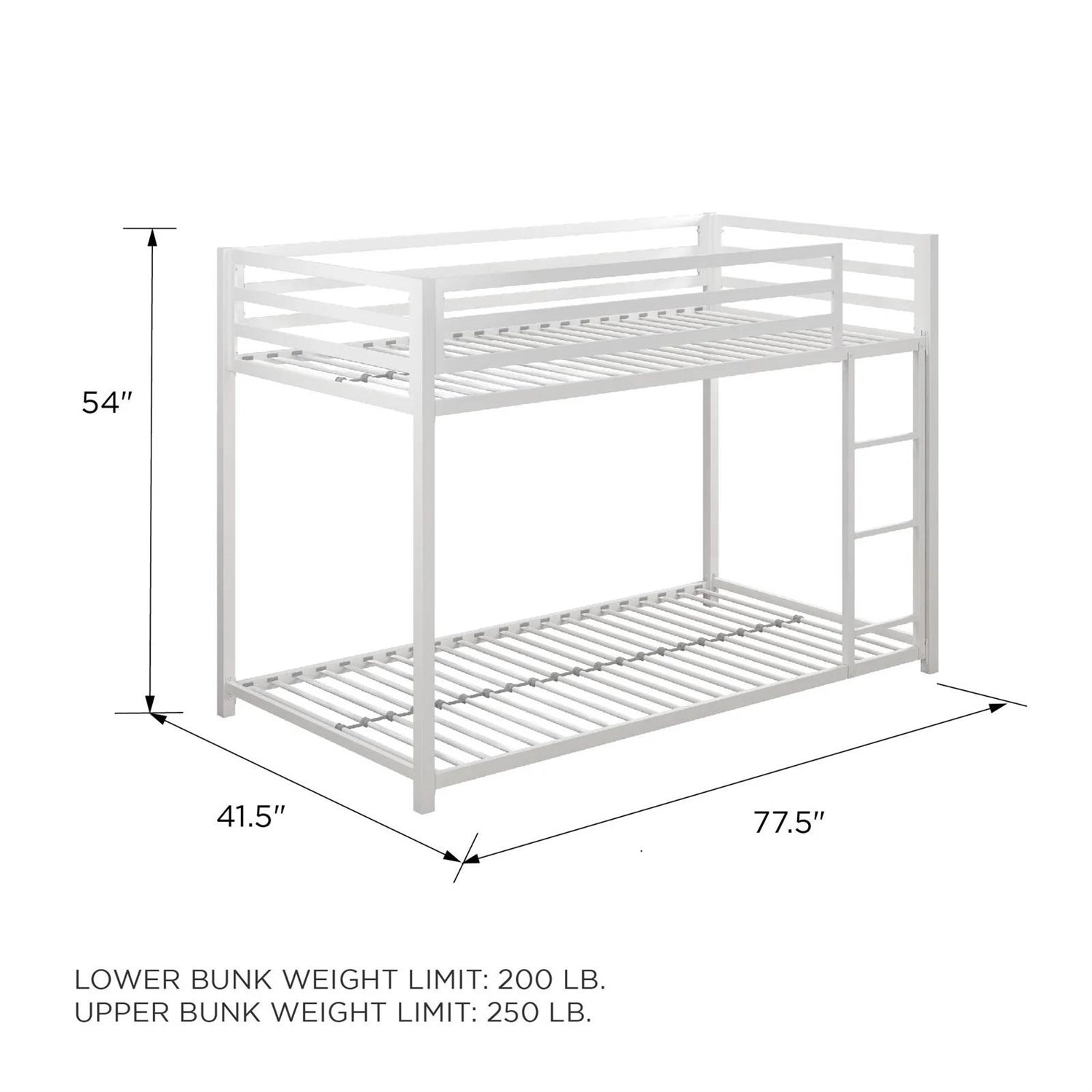 Twin over Twin size Modern Low Height White Metal Bunk Bed-4