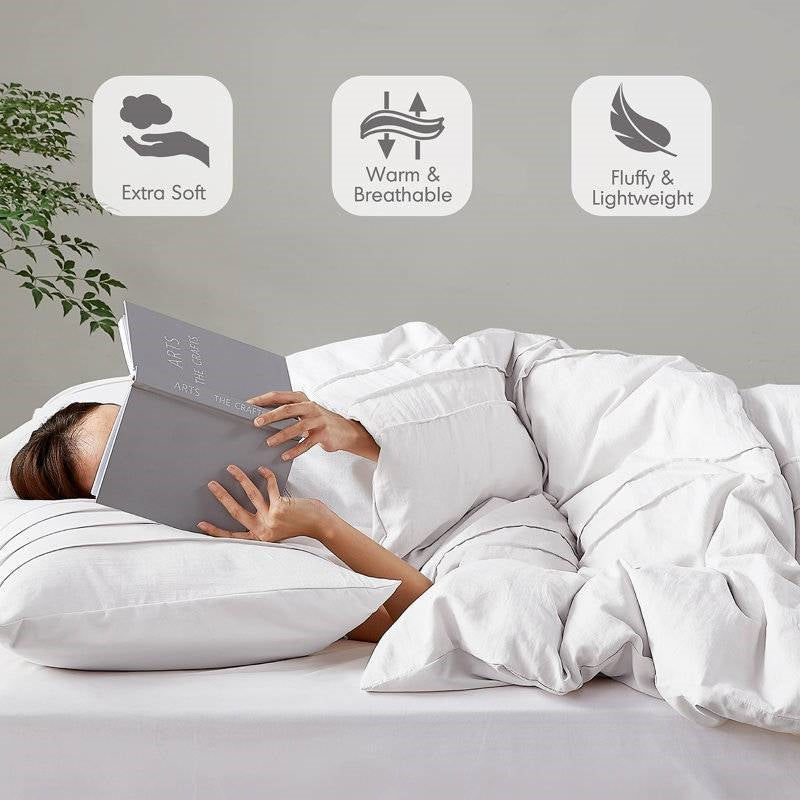 King Size Microfiber Pleated Soft Washed Comforter Set White-2