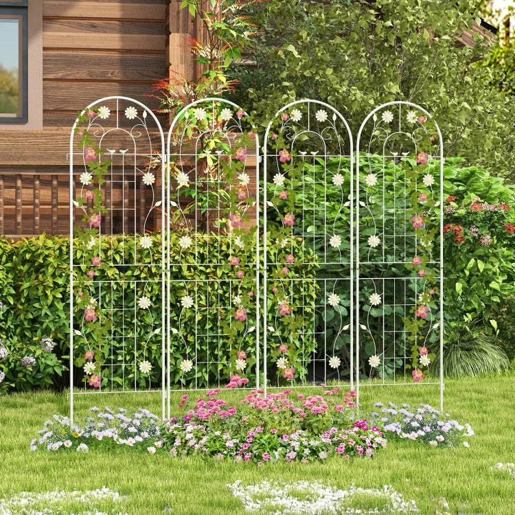 Set of 2- 6-ft Galvanized Steel Outdoor Garden Trellis in White Metal Finish-2