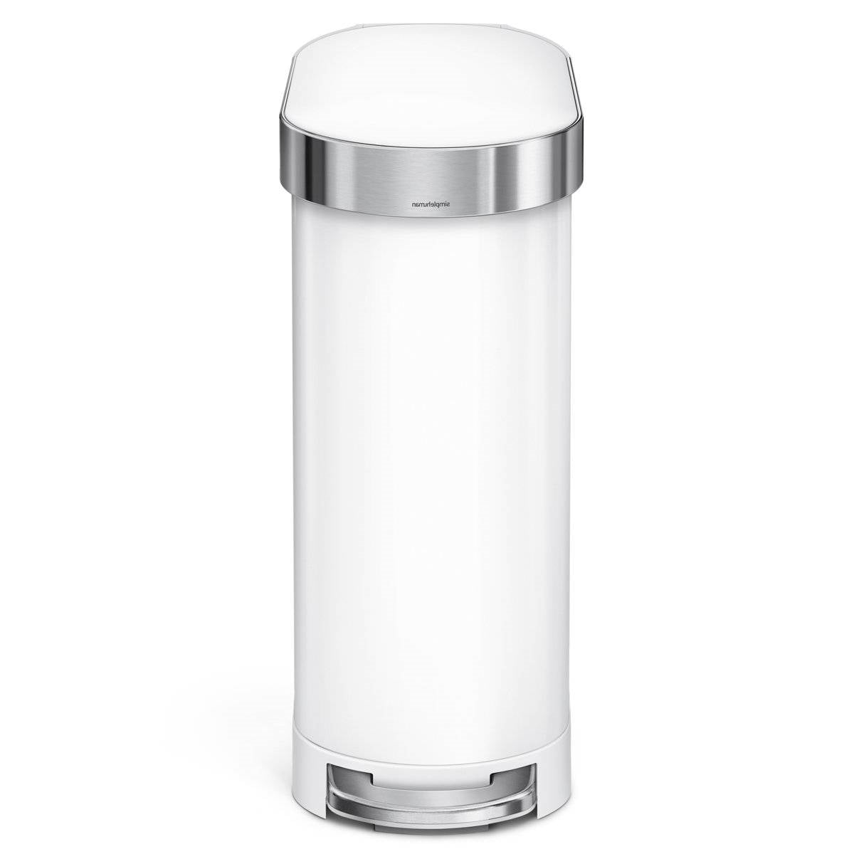 White 12-Gallon Narrow Kitchen Trash Can with Easy Step-on Lid-1