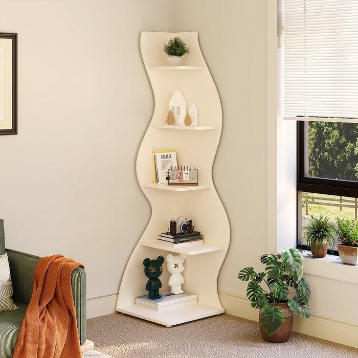 Modern Whimsical 5 Shelf Corner Bookcase Stand White Wood Finish-2