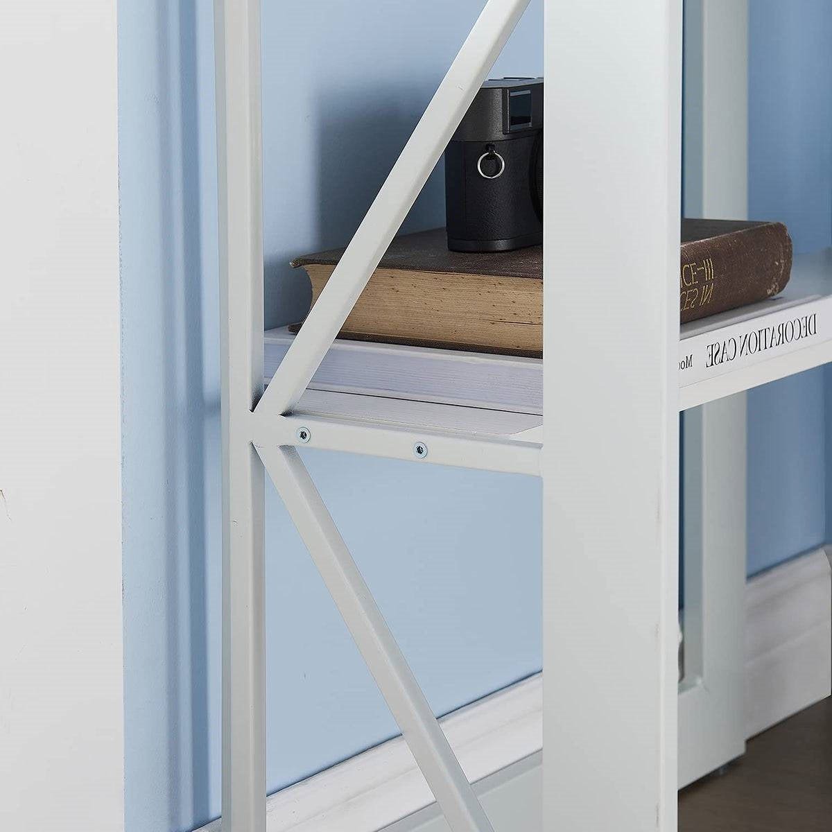 Corner Computer Desk with Keyboard Tray Storage Shelves in White-3