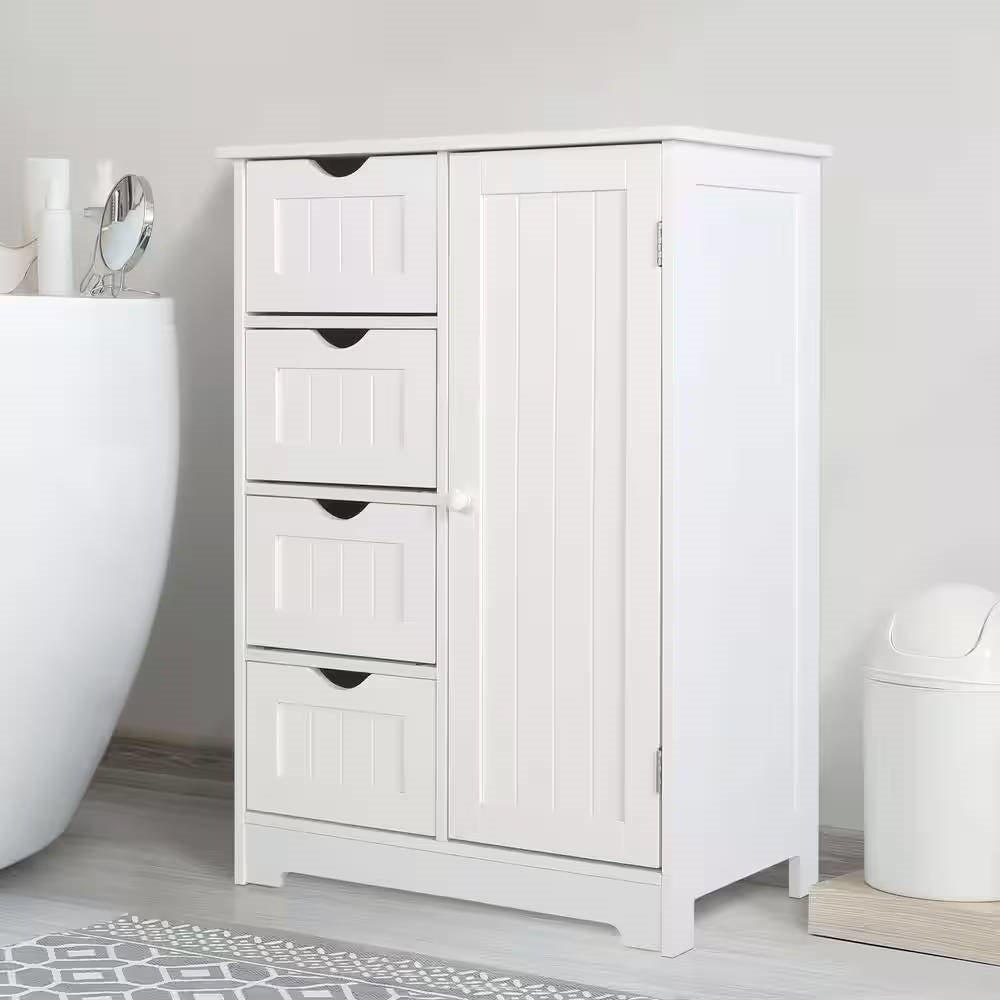 Modern Farmhouse 4-Drawer Bathroom Linen Cabinet in White Wood Finish-2