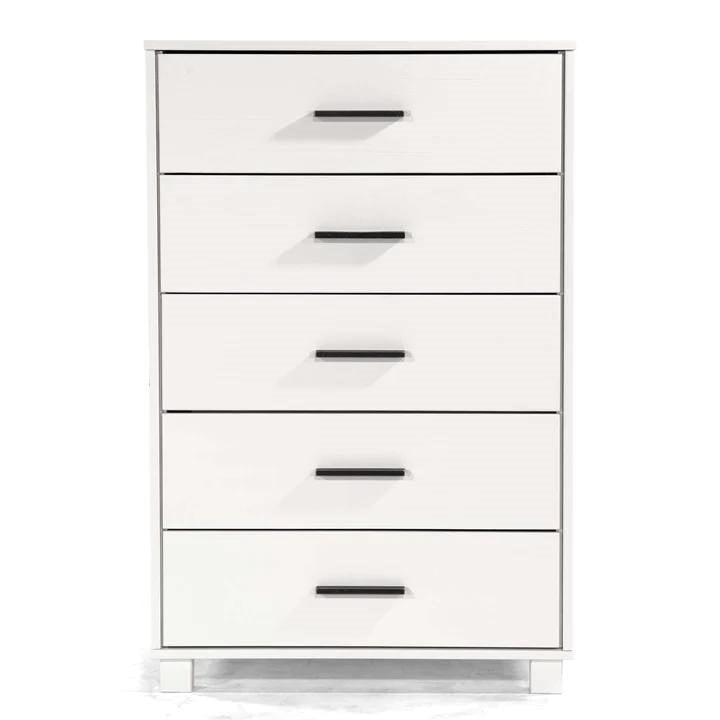 Modern Farmhouse Solid Wood 5 Drawer Bedroom Chest in White Wooden Finish-0