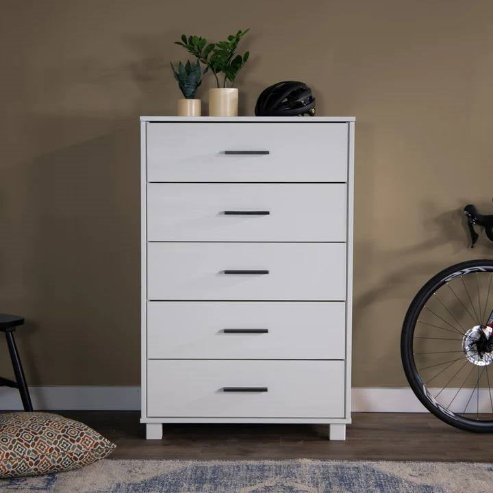 Modern Farmhouse Solid Wood 5 Drawer Bedroom Chest in White Wooden Finish-2