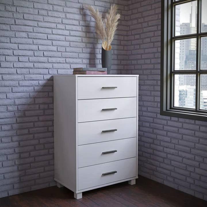 Modern Farmhouse Solid Wood 5 Drawer Bedroom Chest in White Wooden Finish-3