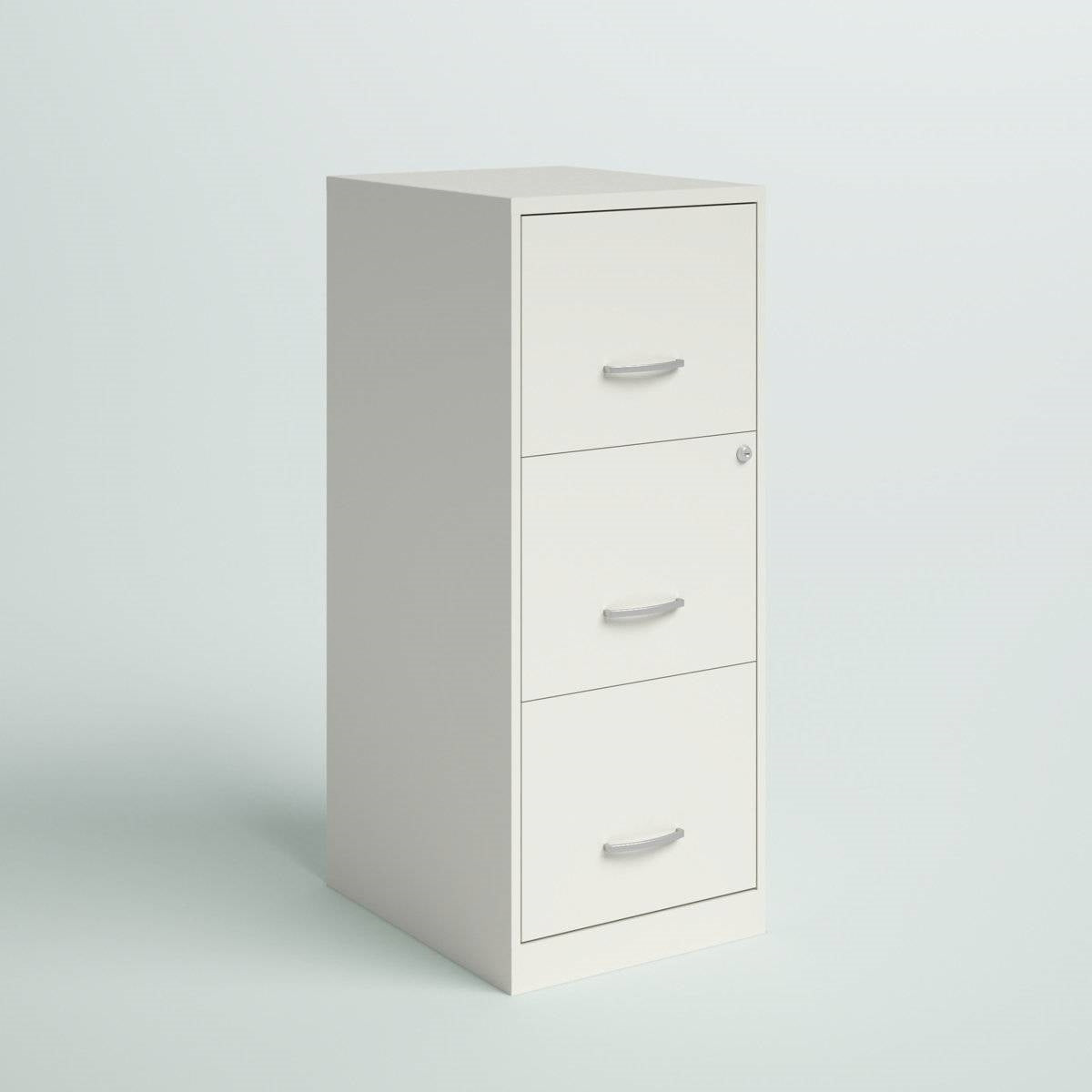 White Metal 3-Drawer Vertical File Cabinet with 2 Locking Drawers-1