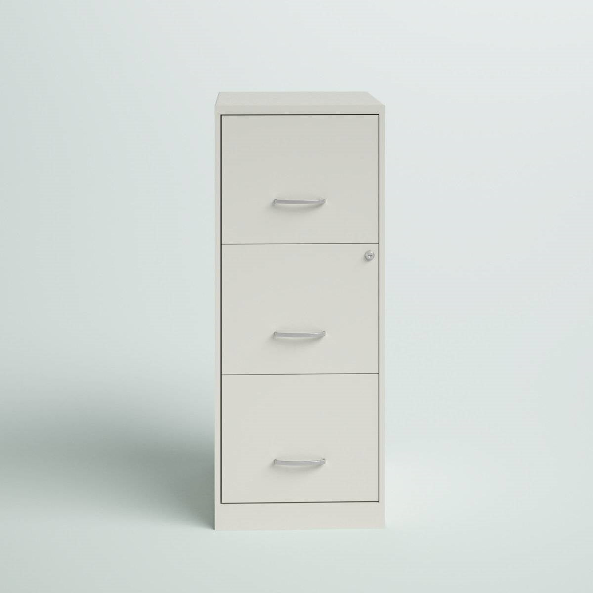 White Metal 3-Drawer Vertical File Cabinet with 2 Locking Drawers-2