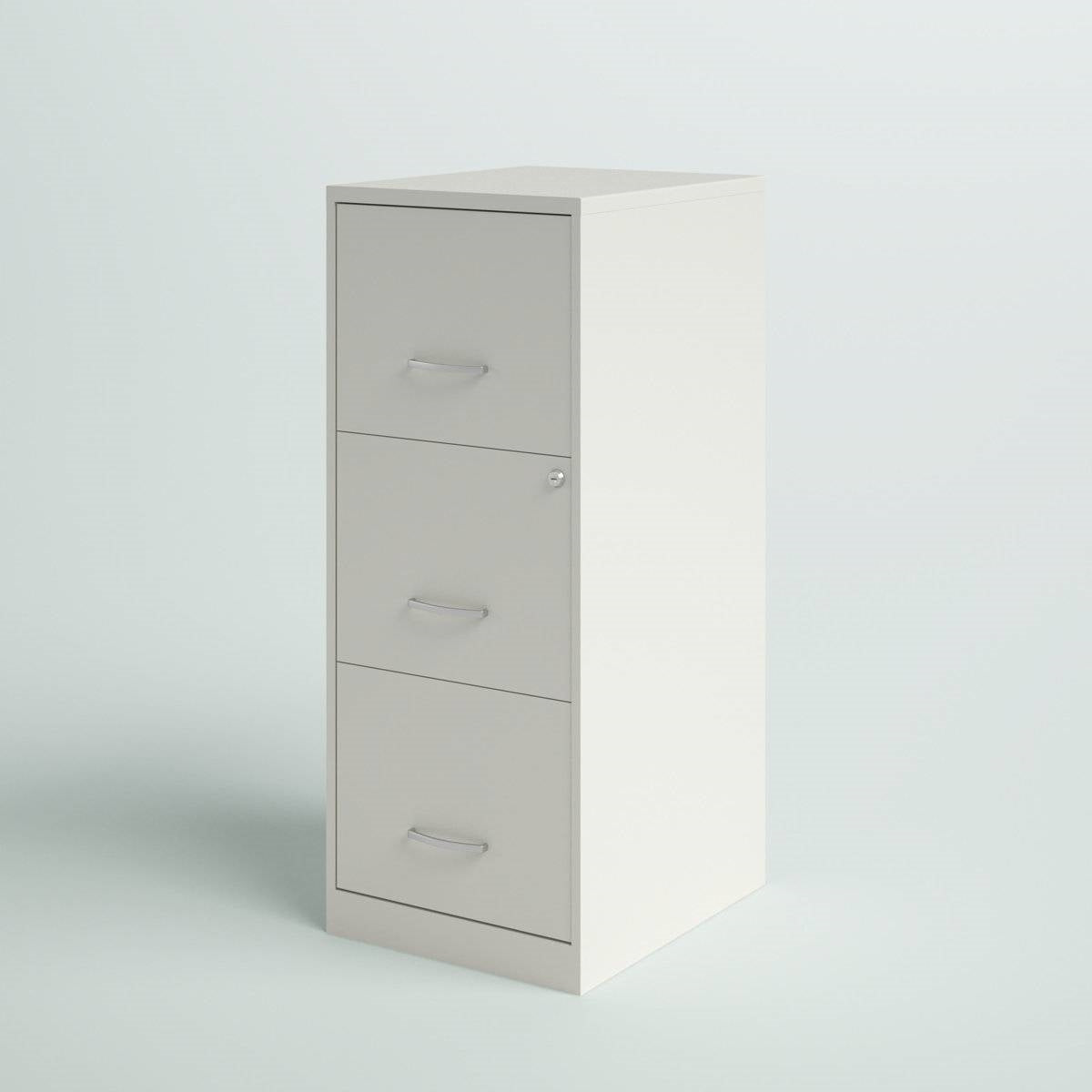 White Metal 3-Drawer Vertical File Cabinet with 2 Locking Drawers-3