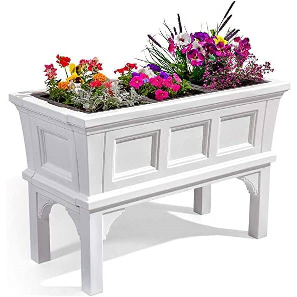 White Rectangular Raised Garden Bed Planter Box with Removeable Trays-0