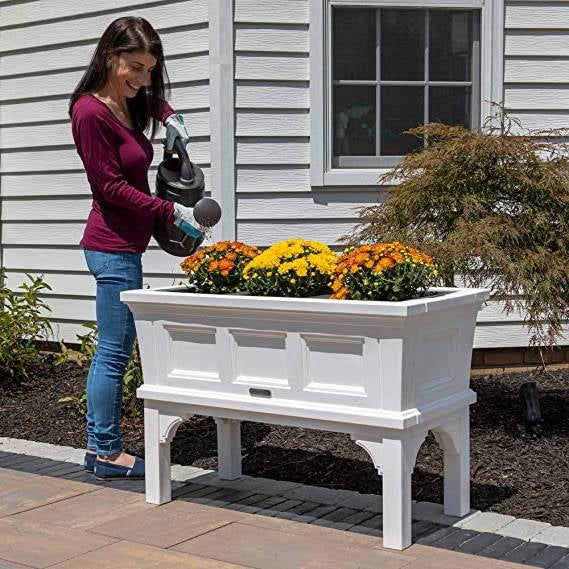 White Rectangular Raised Garden Bed Planter Box with Removeable Trays-1