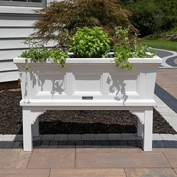 White Rectangular Raised Garden Bed Planter Box with Removeable Trays-2