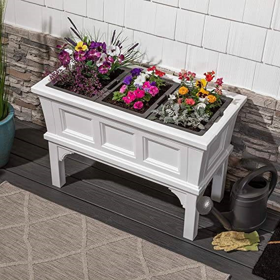 White Rectangular Raised Garden Bed Planter Box with Removeable Trays-3