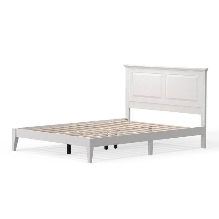 Queen Traditional Solid Oak Wooden Platform Bed Frame with Headboard in White-0