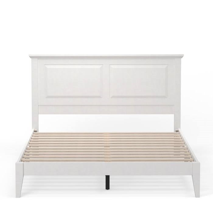 Queen Traditional Solid Oak Wooden Platform Bed Frame with Headboard in White-1