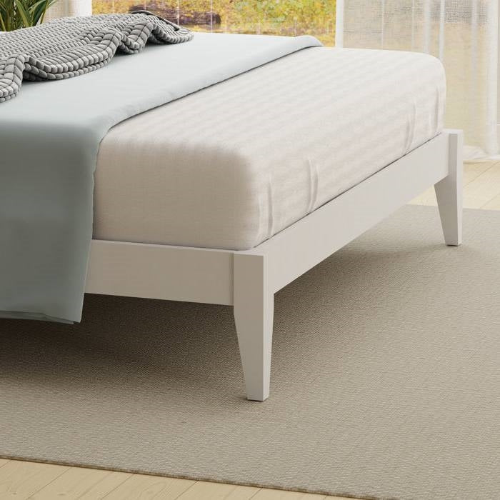 King Traditional Solid Oak Wooden Platform Bed Frame with Headboard in White-1