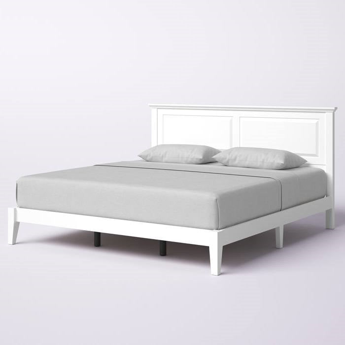 King Traditional Solid Oak Wooden Platform Bed Frame with Headboard in White-2