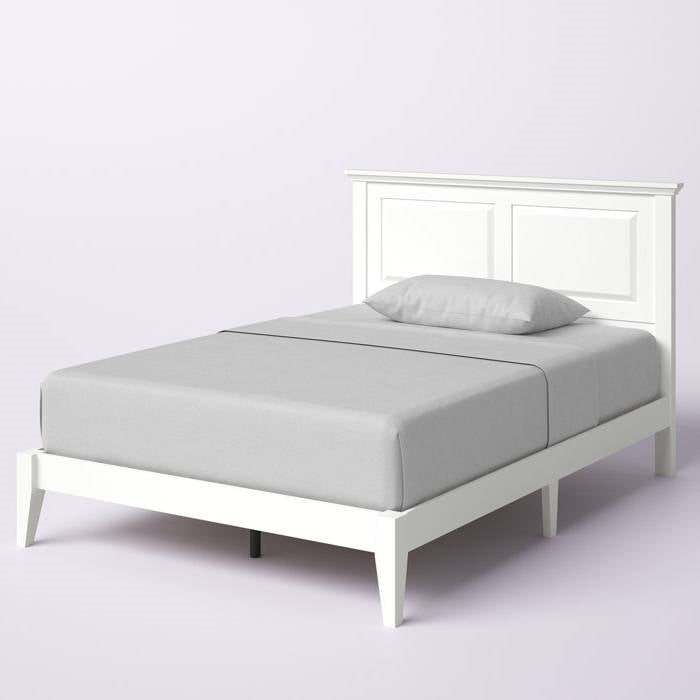 Full Traditional Solid Oak Wooden Platform Bed Frame with Headboard in White-0