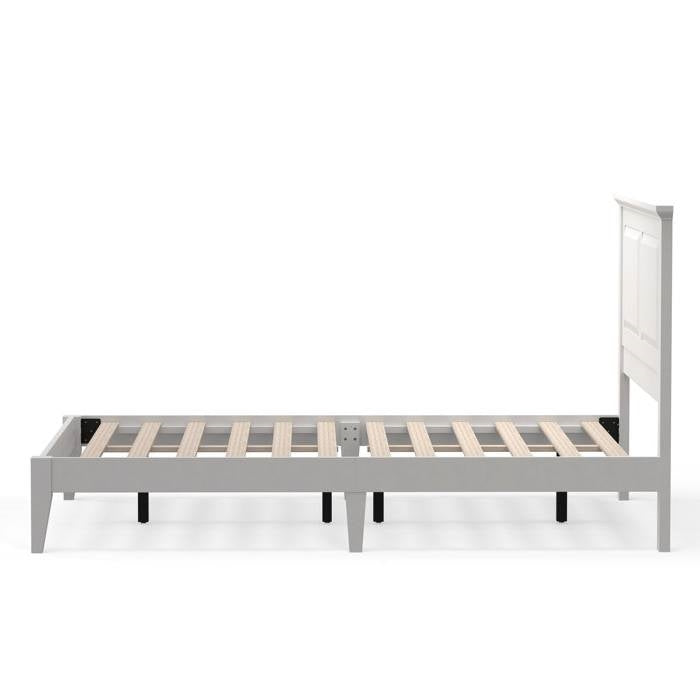 Full Traditional Solid Oak Wooden Platform Bed Frame with Headboard in White-4