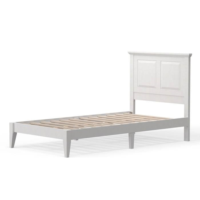 Twin Traditional Solid Oak Wooden Platform Bed Frame with Headboard in White-0