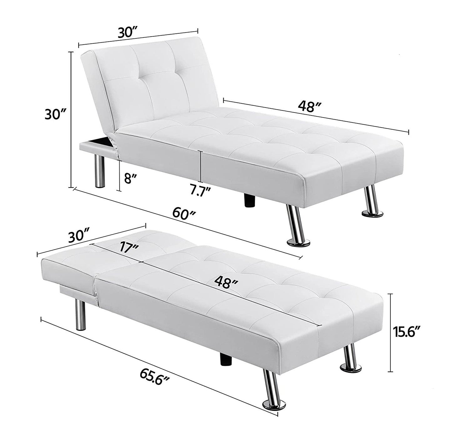 White Modern Faux Leather Chaise Lounge Recliner Sleeper Sofa-2