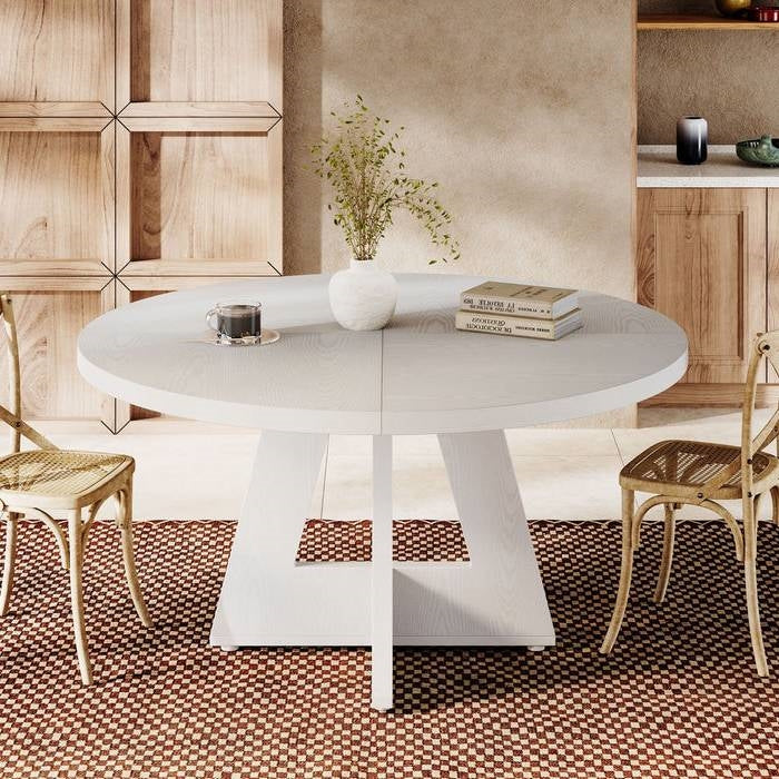 Modern Kitchen Round Circular Dining Table in White Wood Finish