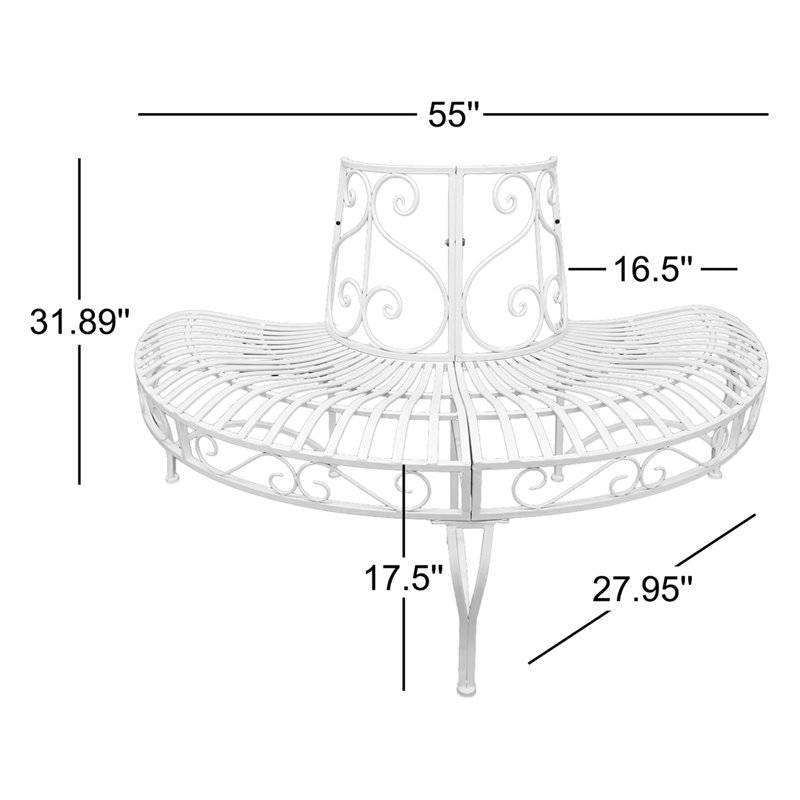 Half-Circle Outdoor White Powder Coated Aluminum Tree Bench-4