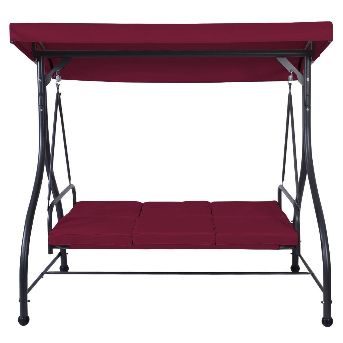 Red Burgundy Wine 3 Seat Cushioned Porch Patio Canopy Swing Chair-2