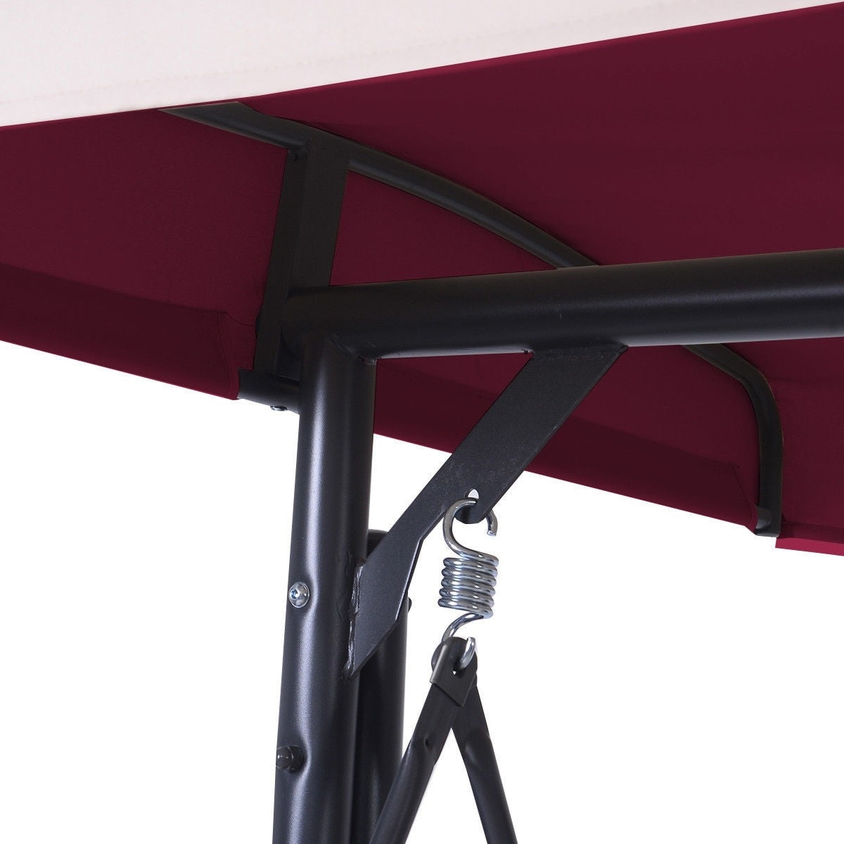 Red Burgundy Wine 3 Seat Cushioned Porch Patio Canopy Swing Chair-3