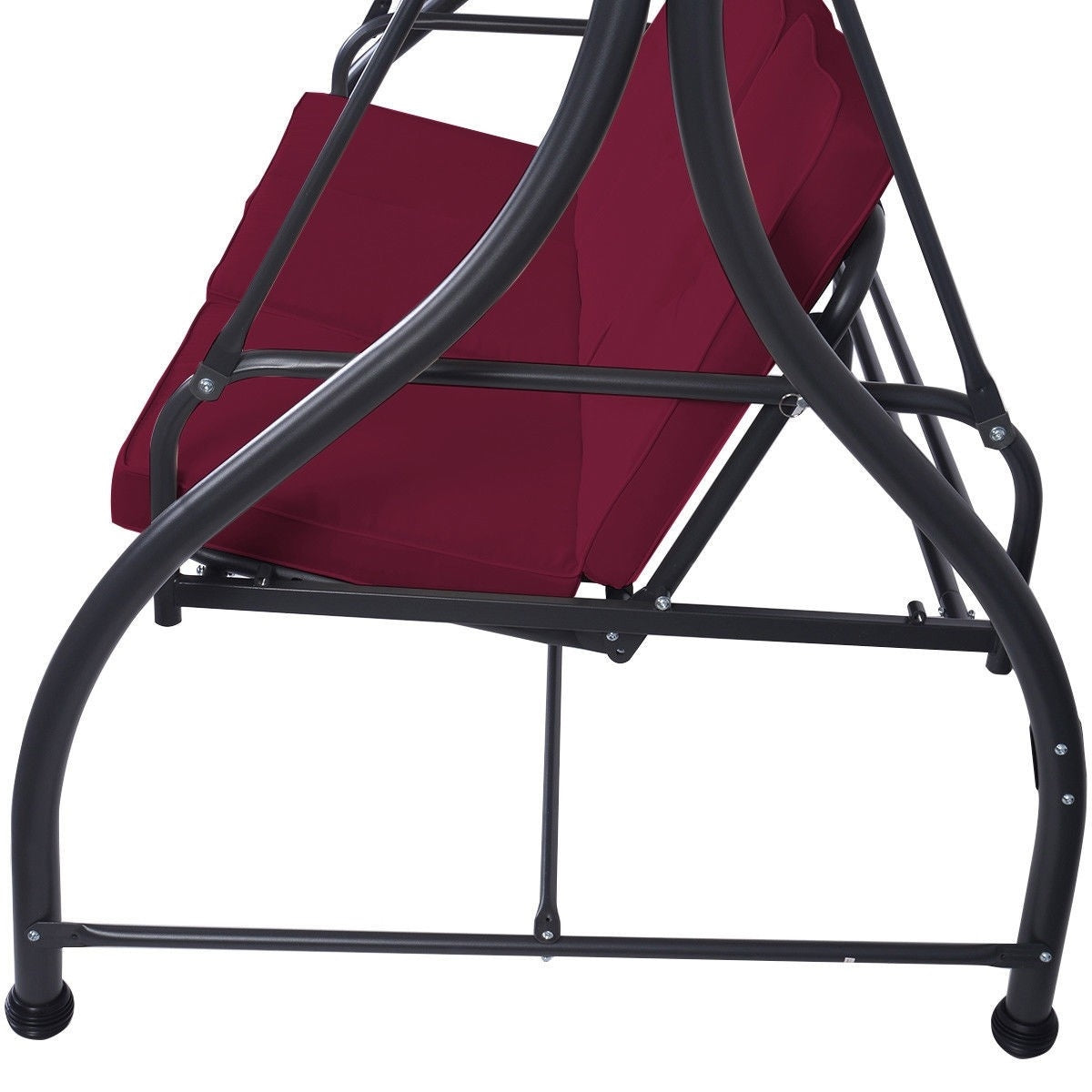 Red Burgundy Wine 3 Seat Cushioned Porch Patio Canopy Swing Chair-4