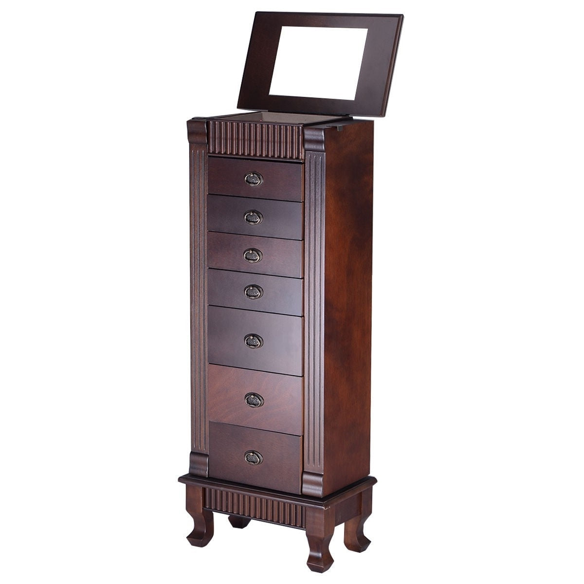 Classic 7-Drawer Jewelry Armoire Wood Storage Chest Cabinet-0