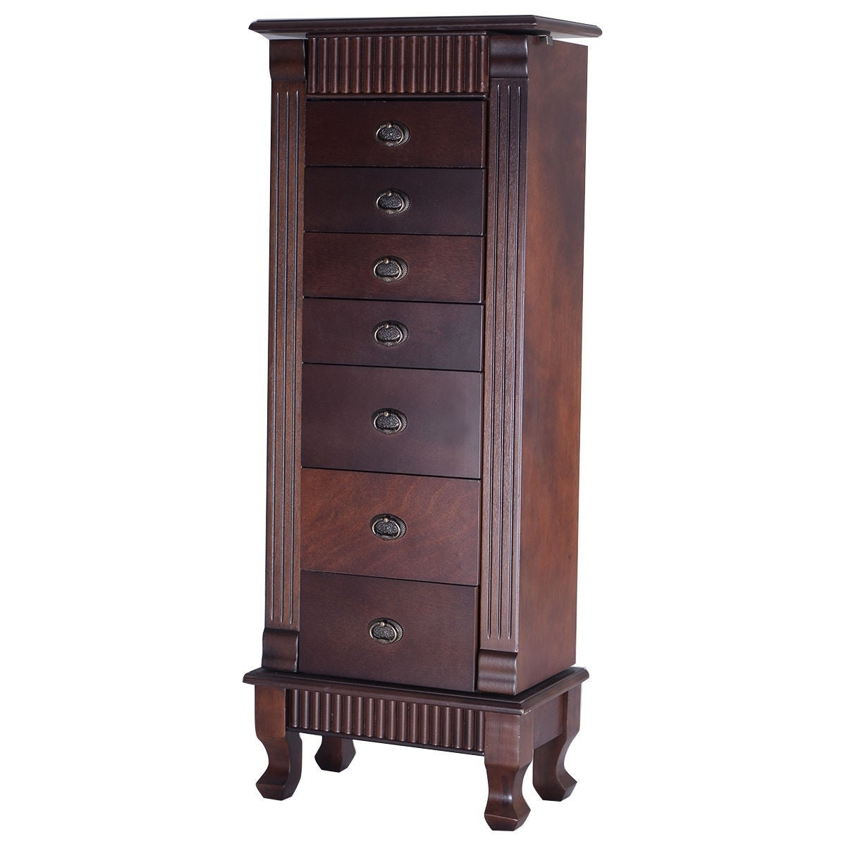 Classic 7-Drawer Jewelry Armoire Wood Storage Chest Cabinet-1