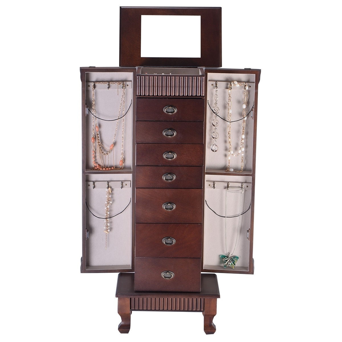 Classic 7-Drawer Jewelry Armoire Wood Storage Chest Cabinet-4