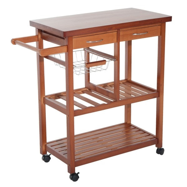 Kitchen Island Cart with Wine Rack and Wooden Cutting Board Top-1