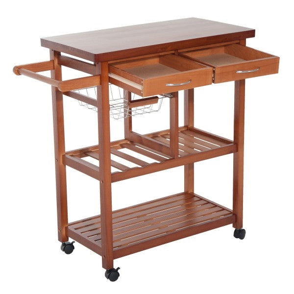 Kitchen Island Cart with Wine Rack and Wooden Cutting Board Top-2