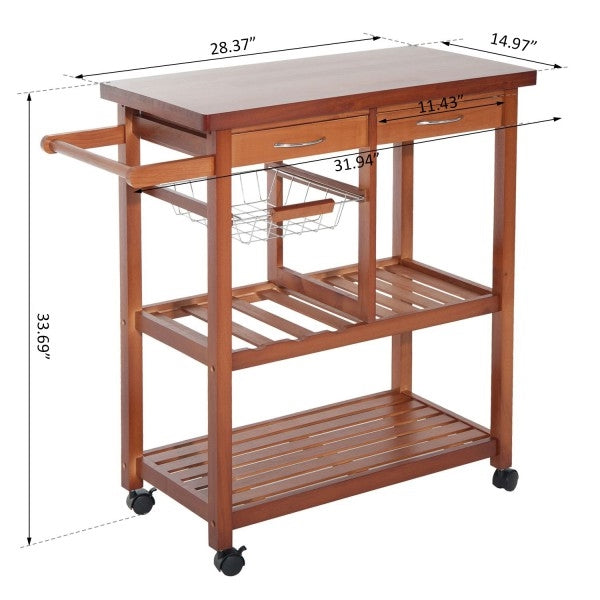 Kitchen Island Cart with Wine Rack and Wooden Cutting Board Top-3