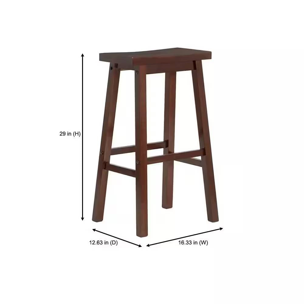 Set of 2 Farmhouse Bar Height Saddle Seat Barstools in Brown Walnut Wood Finish-4