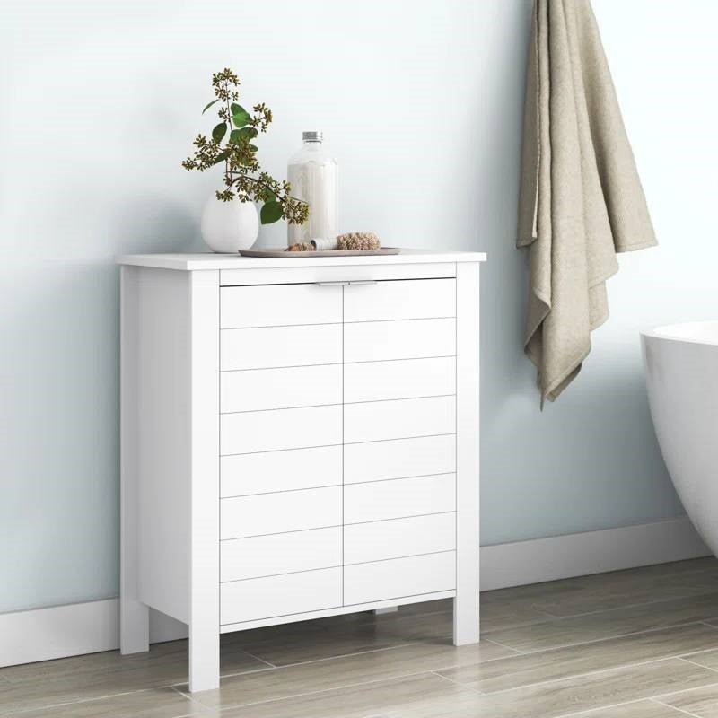 Bathroom Linen Cabinet with Storage Shelf in White Wood Finish-0